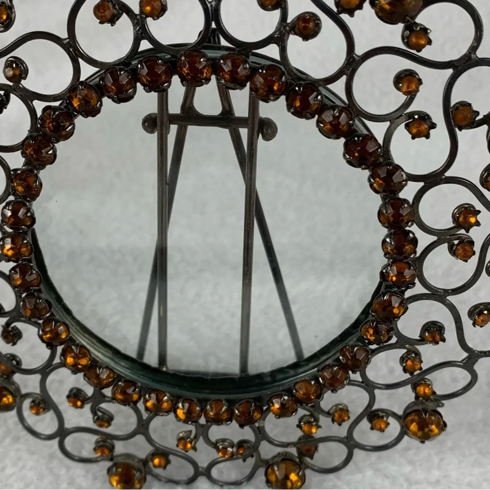 Metal Photo Frame Round With Amber Rhinestones Retro 5